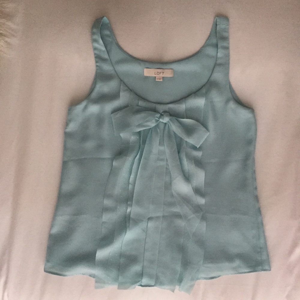 Loft baby blue ruffle bow camisole